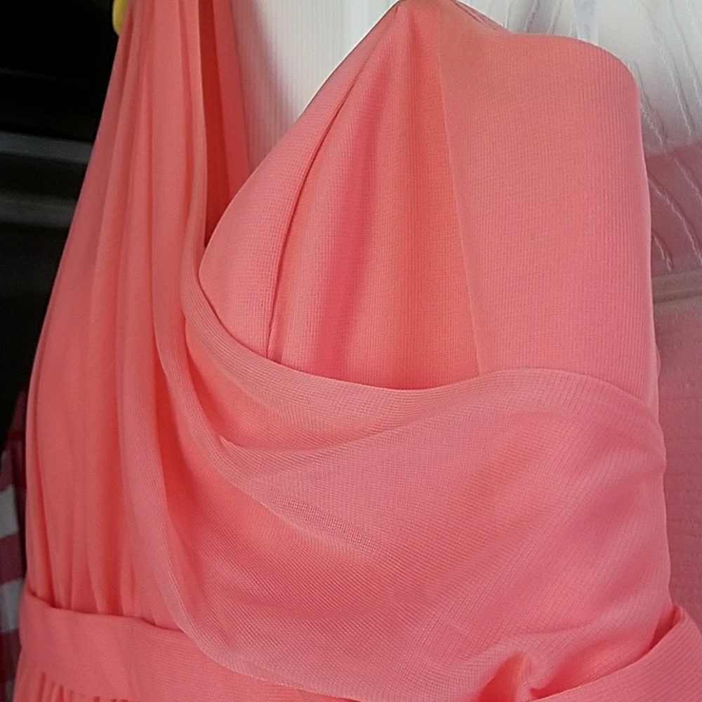 Coral David's Bridal bridesmaid dress